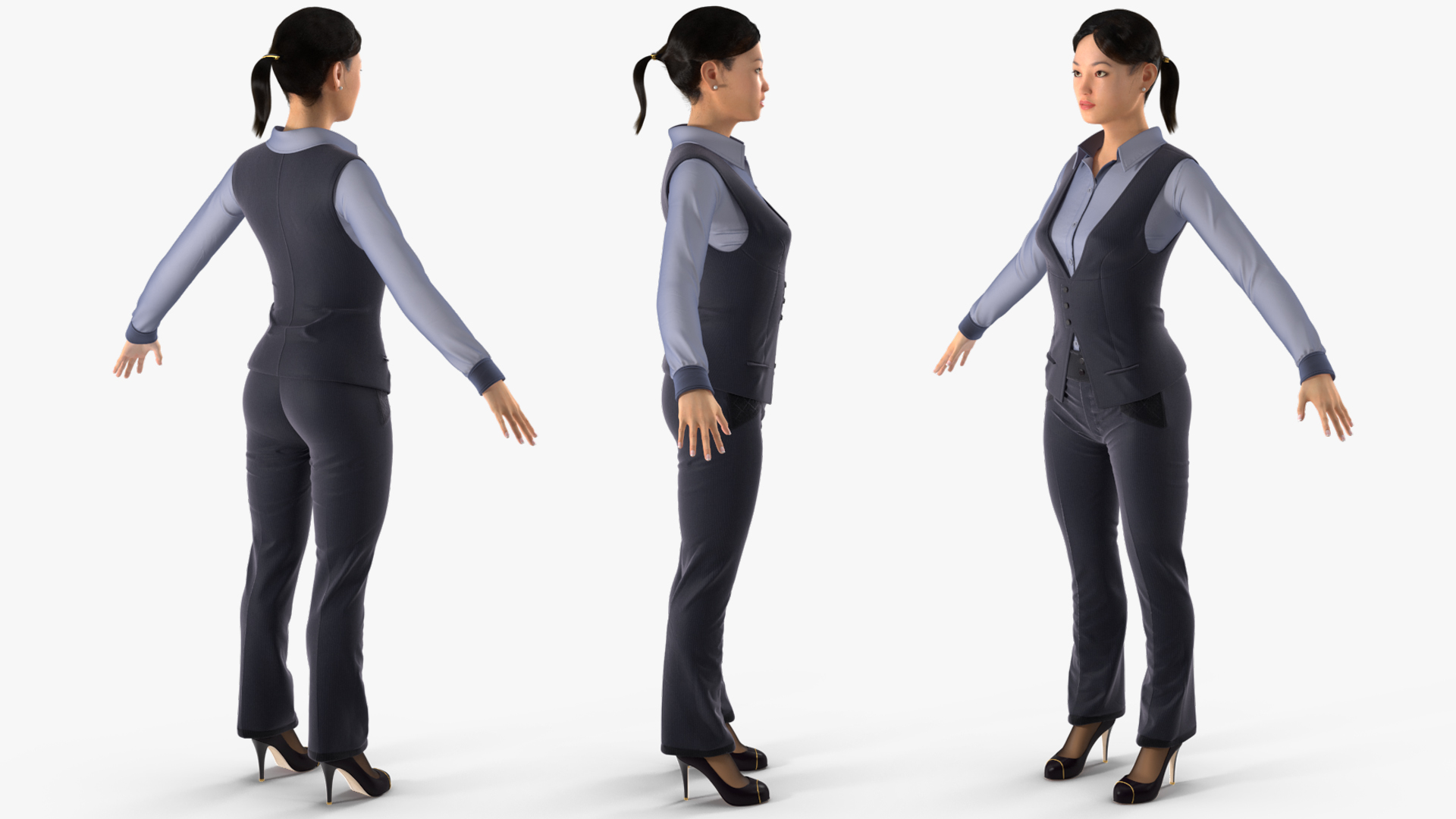 3D model Asian Businesswoman in Formal Suit Fur Rigged