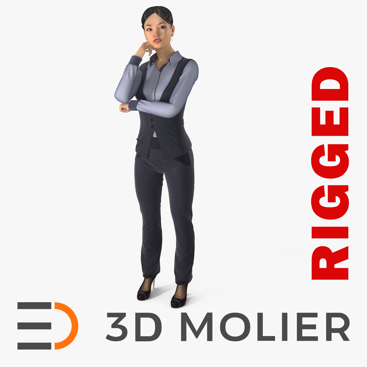 3D model Asian Businesswoman in Formal Suit Fur Rigged