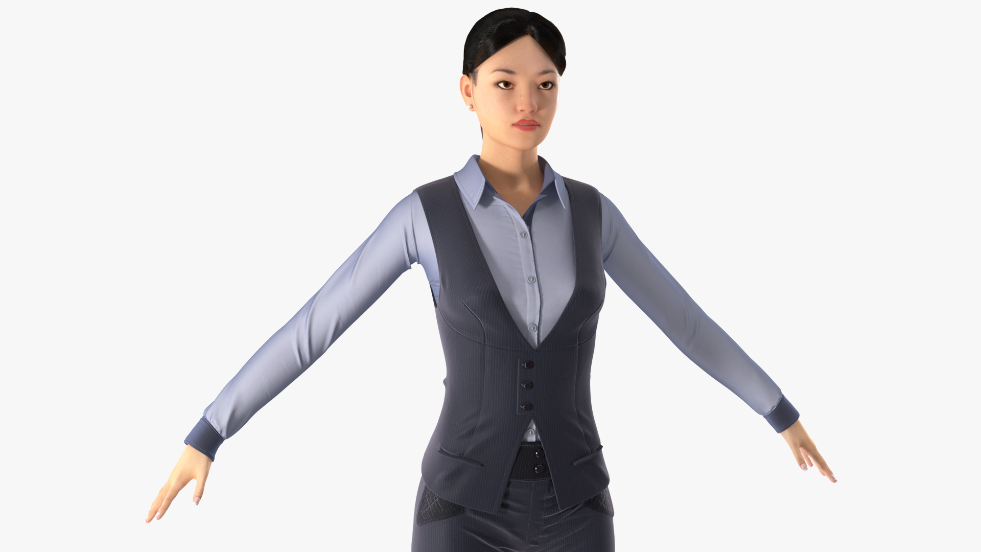 3D model Asian Businesswoman in Formal Suit Fur Rigged
