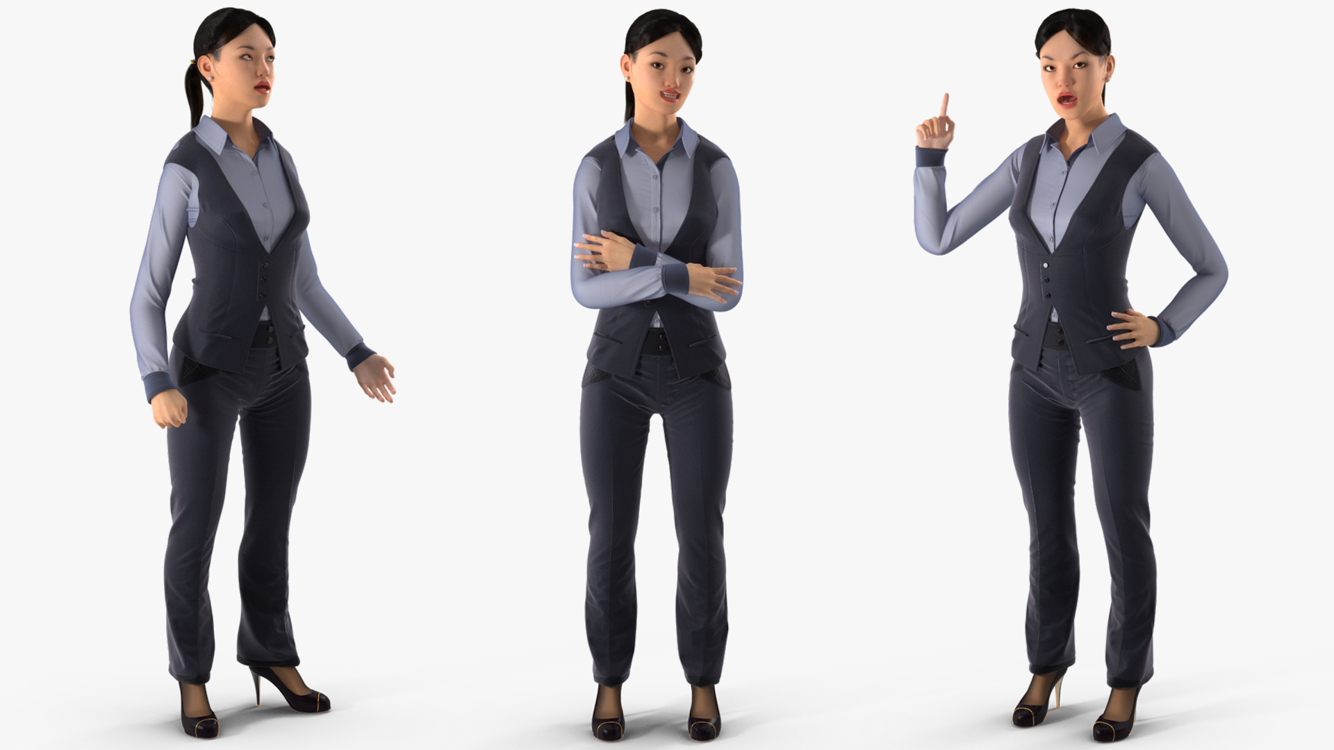 3D model Asian Businesswoman in Formal Suit Fur Rigged
