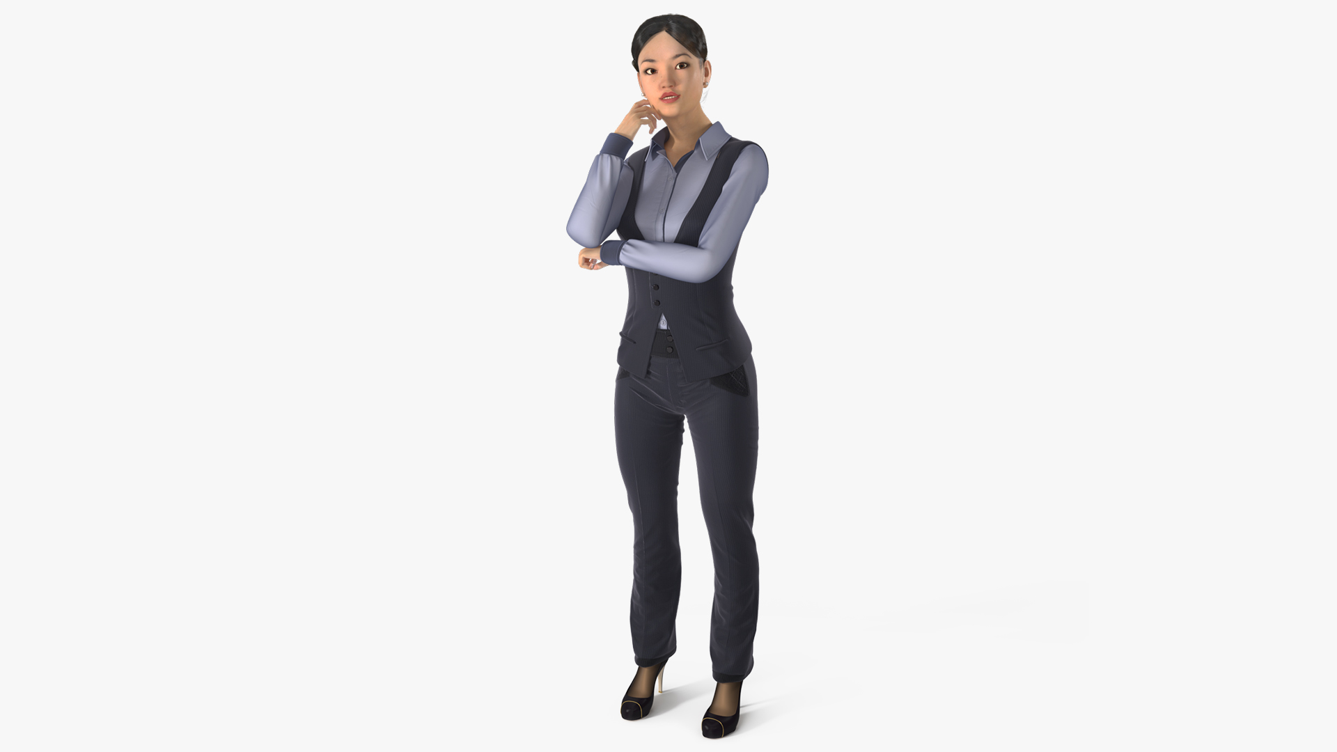 3D model Asian Businesswoman in Formal Suit Fur Rigged
