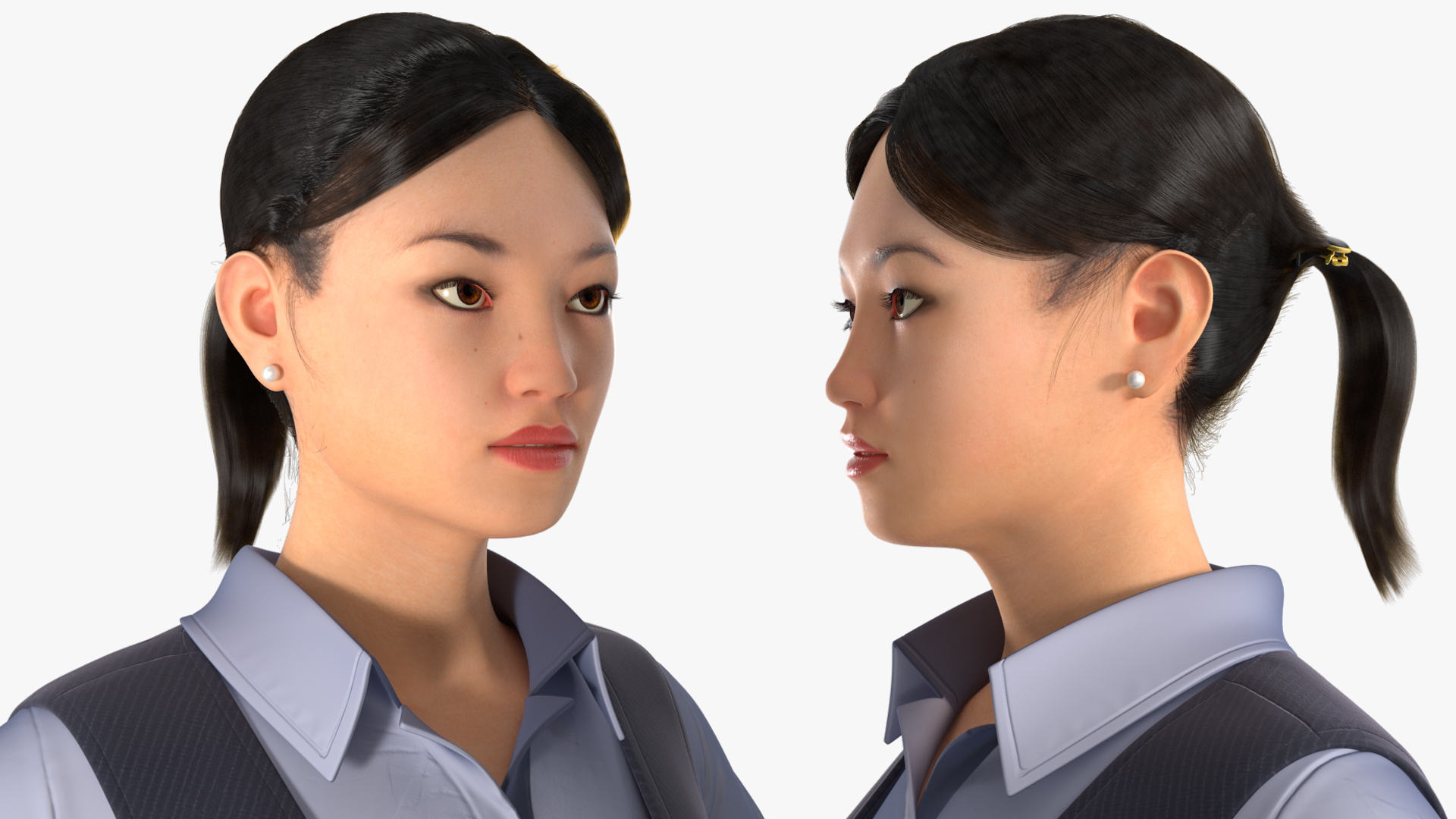 3D model Asian Businesswoman in Formal Suit Fur Rigged