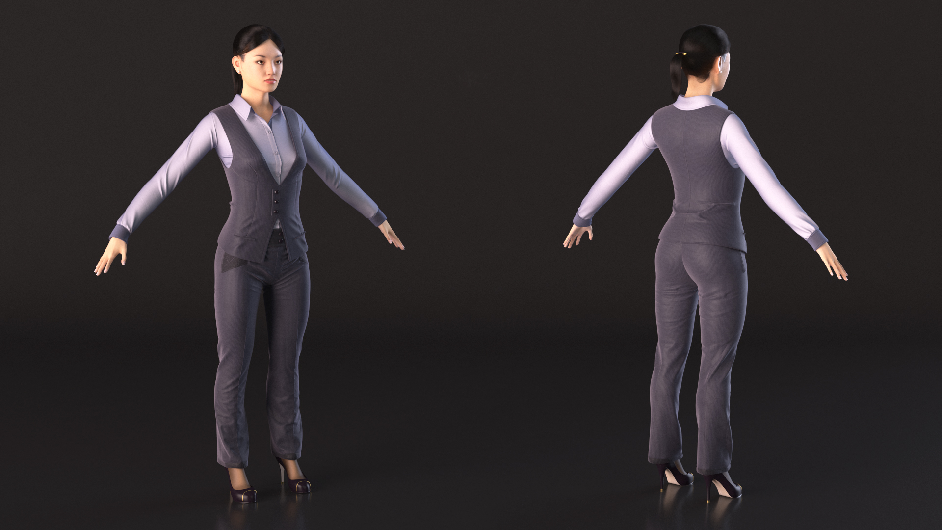 3D model Asian Businesswoman in Formal Suit Fur Rigged