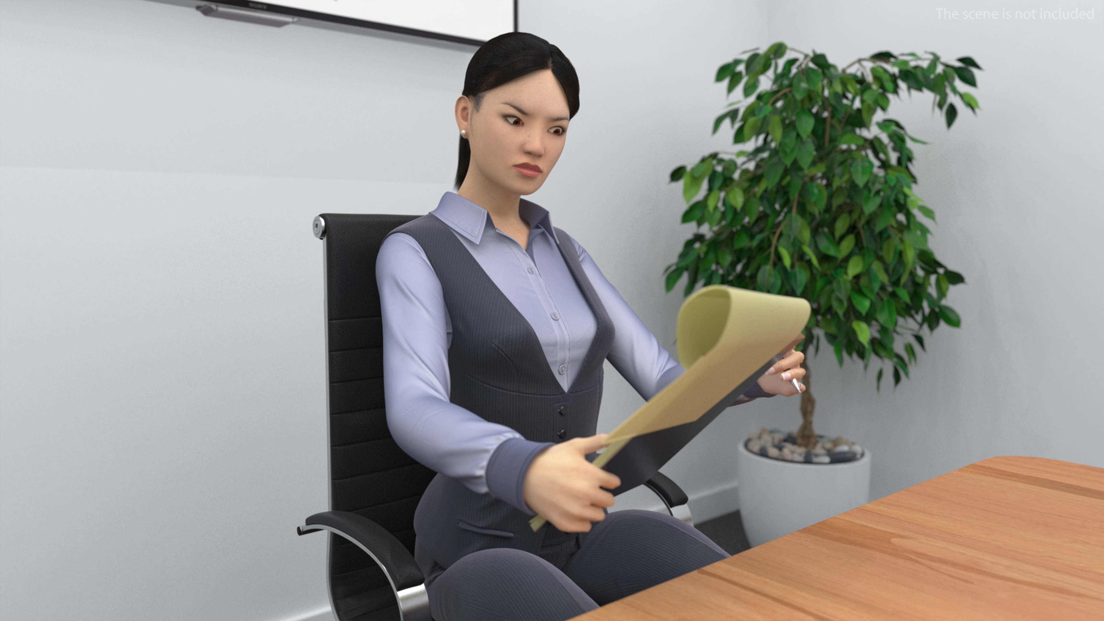 3D model Asian Businesswoman in Formal Suit Fur Rigged