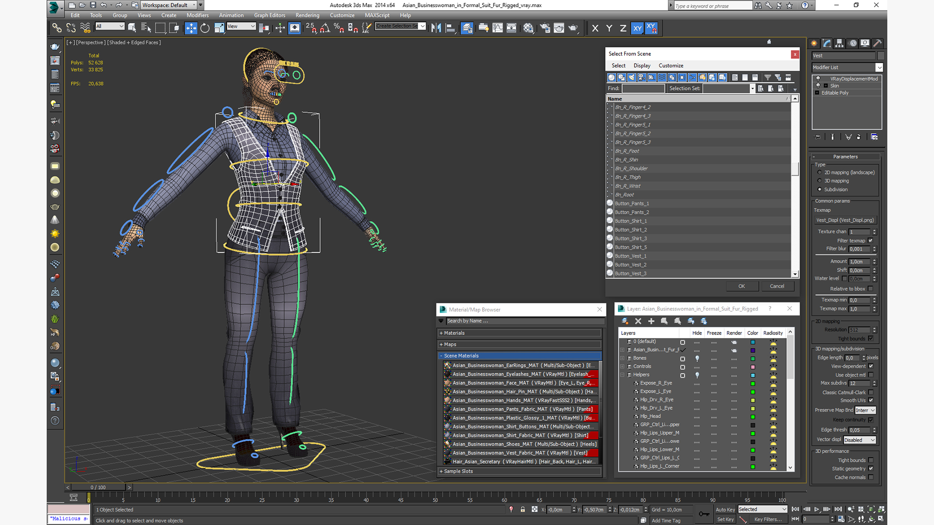 3D model Asian Businesswoman in Formal Suit Fur Rigged