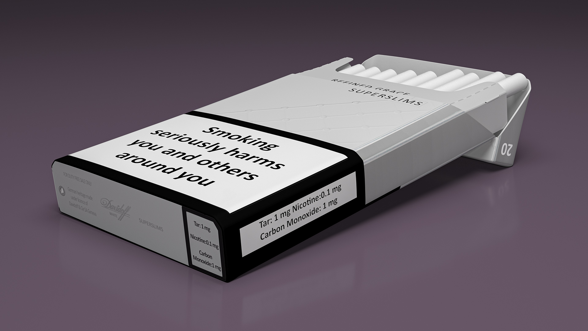 Open Pack of Cigarettes Davidoff White Super Slim 3D model