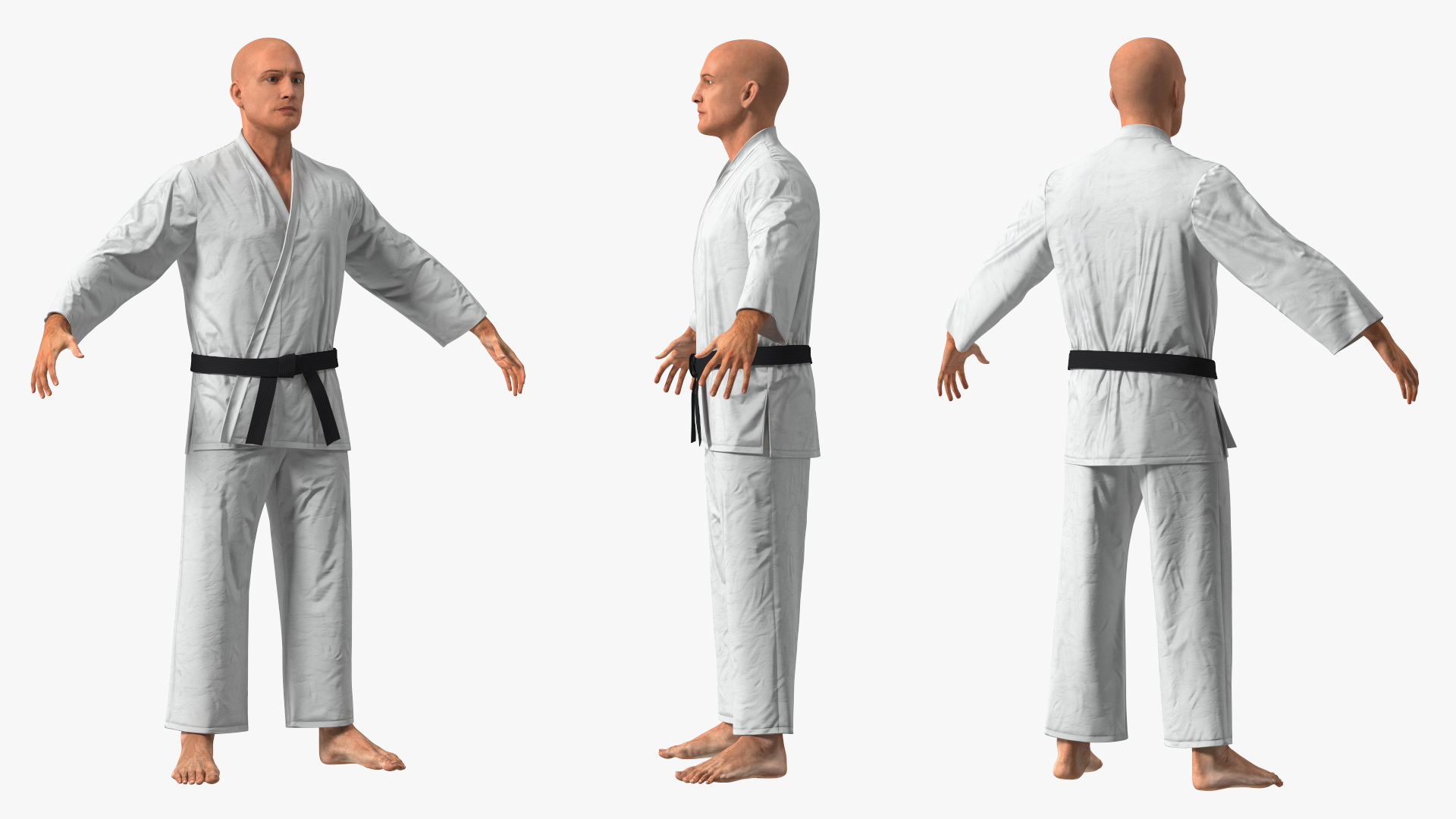 3D Karate Practitioner in Gi with Black Belt Rigged model