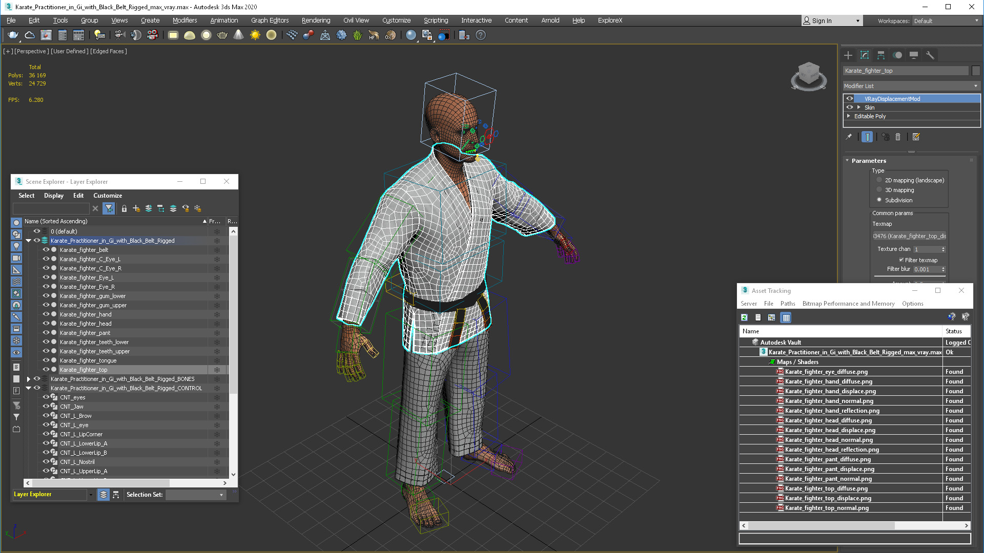 3D Karate Practitioner in Gi with Black Belt Rigged model