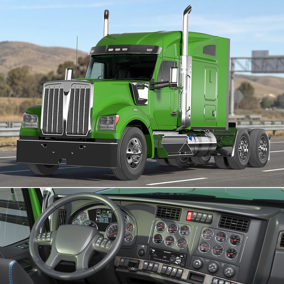 Sleeper Semi Tractor Green