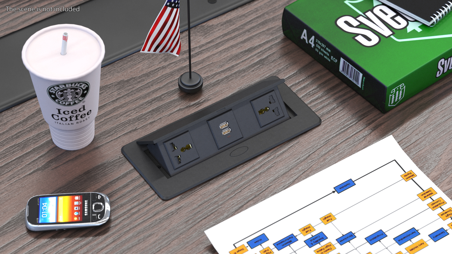 3D Connection Box Tabletop Universal Socket USB Charger Black model