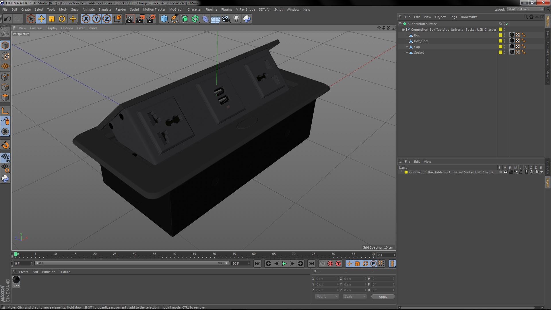 3D Connection Box Tabletop Universal Socket USB Charger Black model
