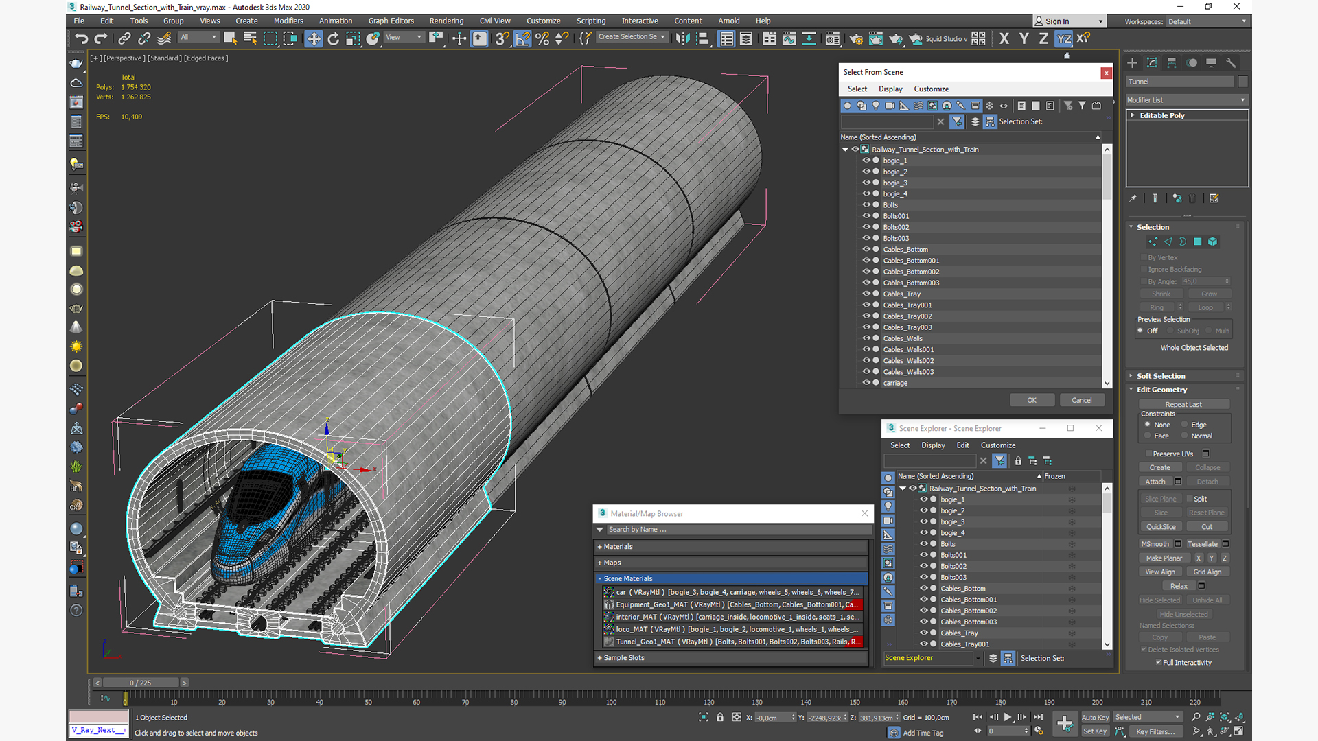 3D Railway Tunnel Section with Train model