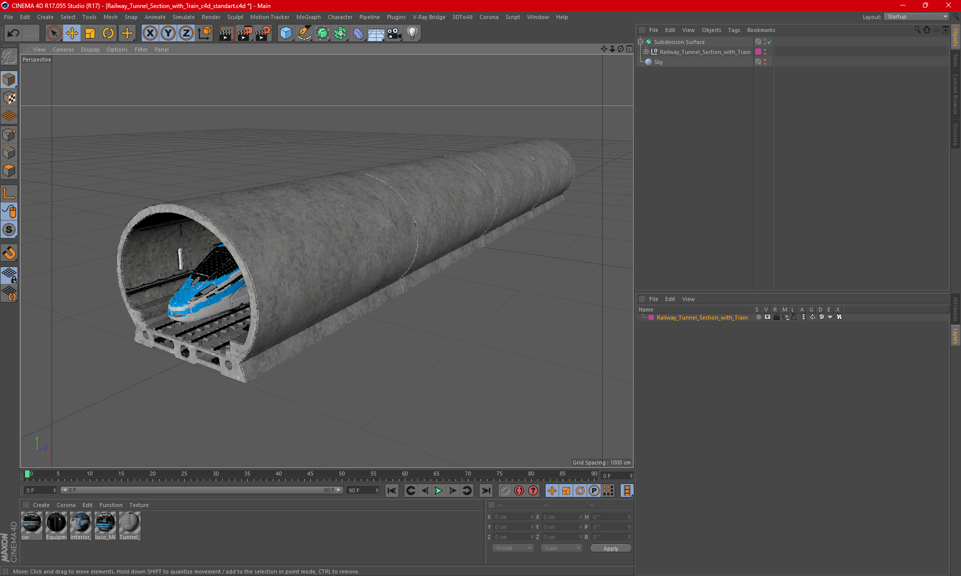 3D Railway Tunnel Section with Train model