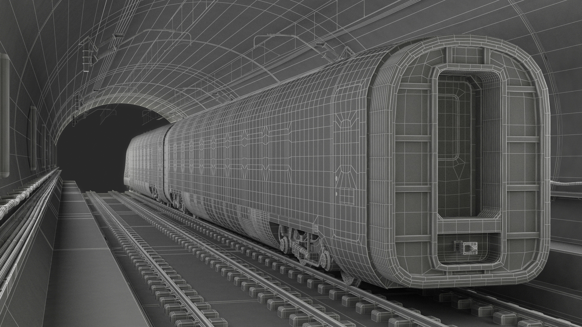3D Railway Tunnel Section with Train model