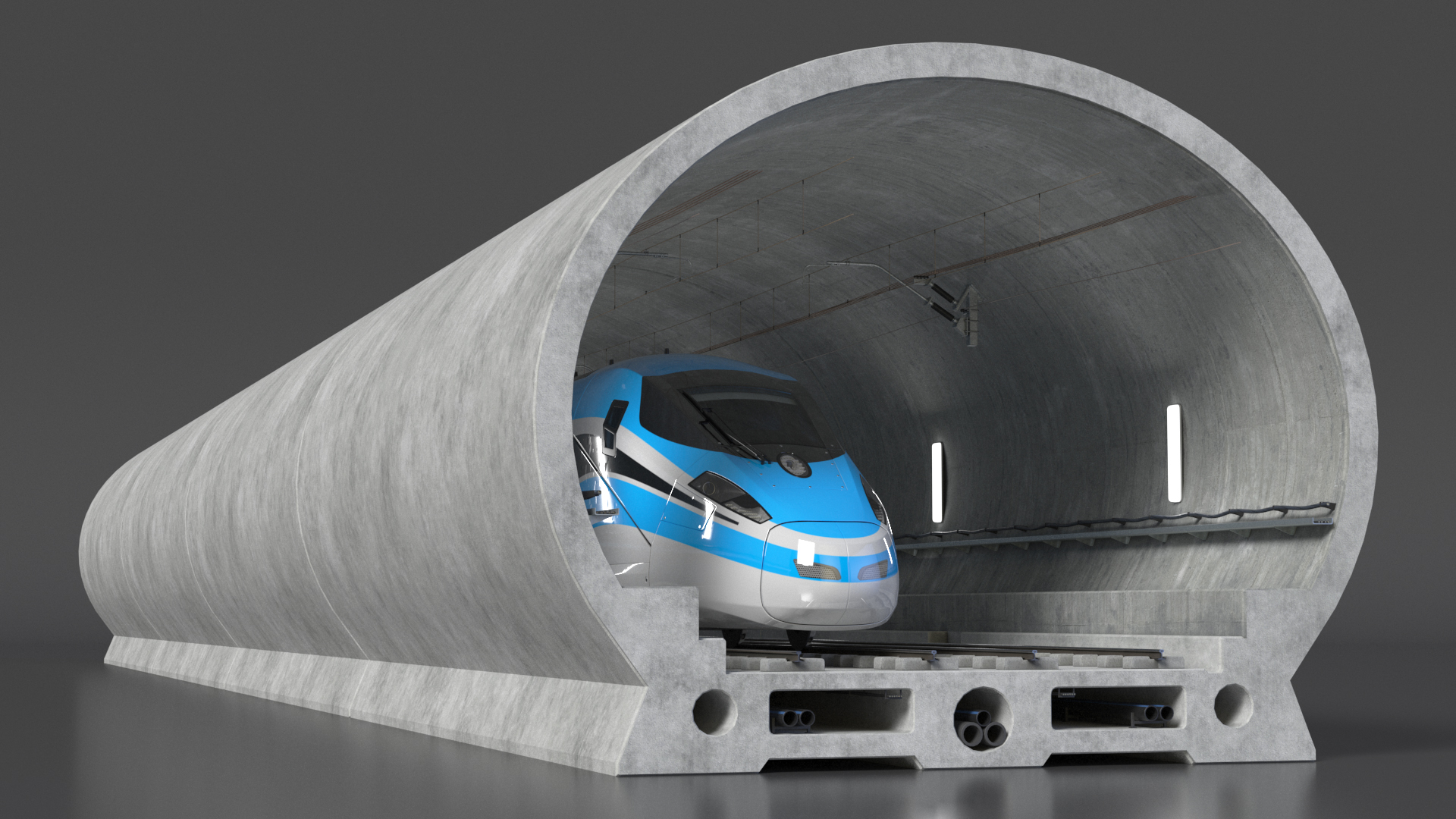 3D Railway Tunnel Section with Train model