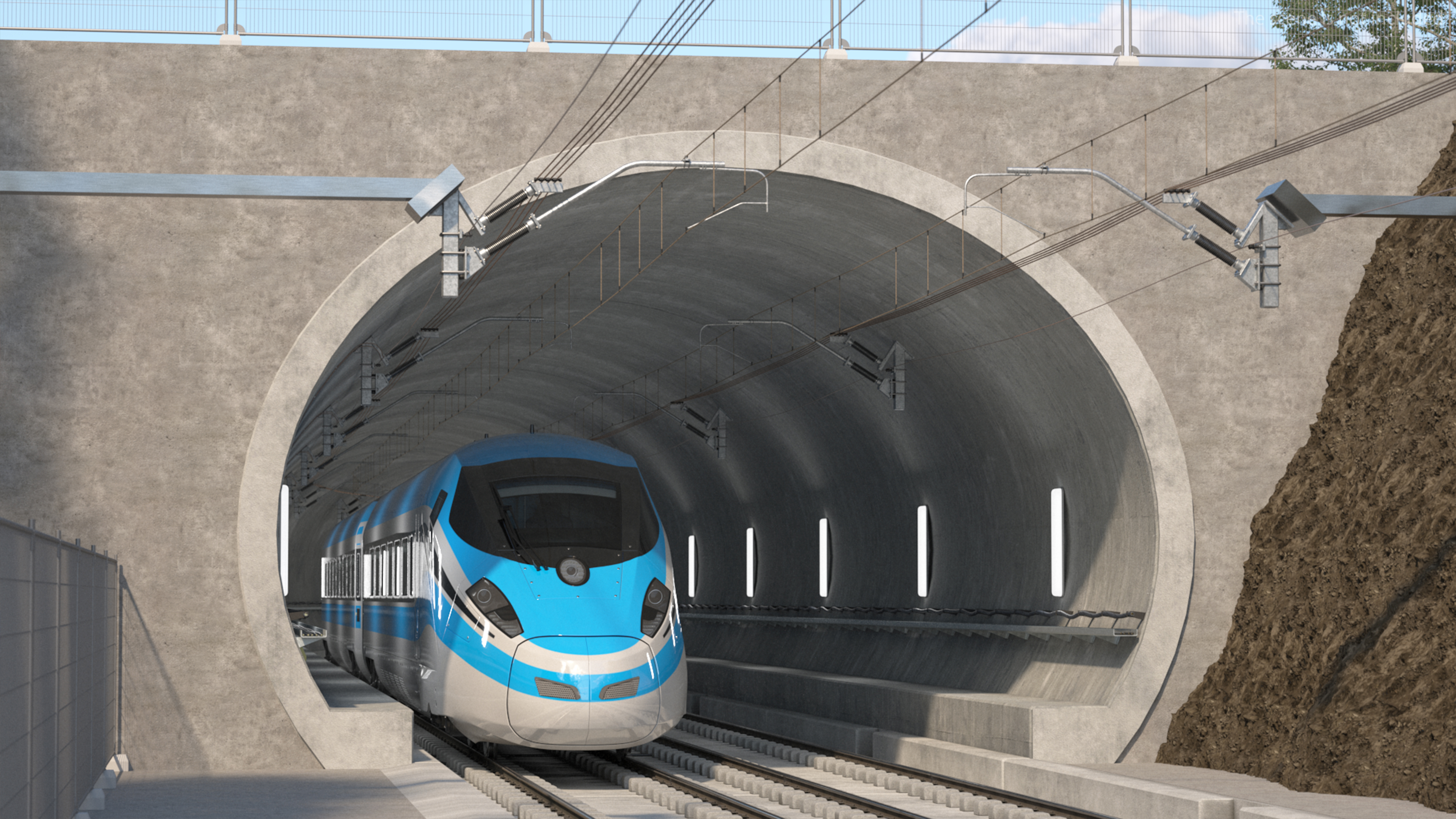 3D Railway Tunnel Section with Train model