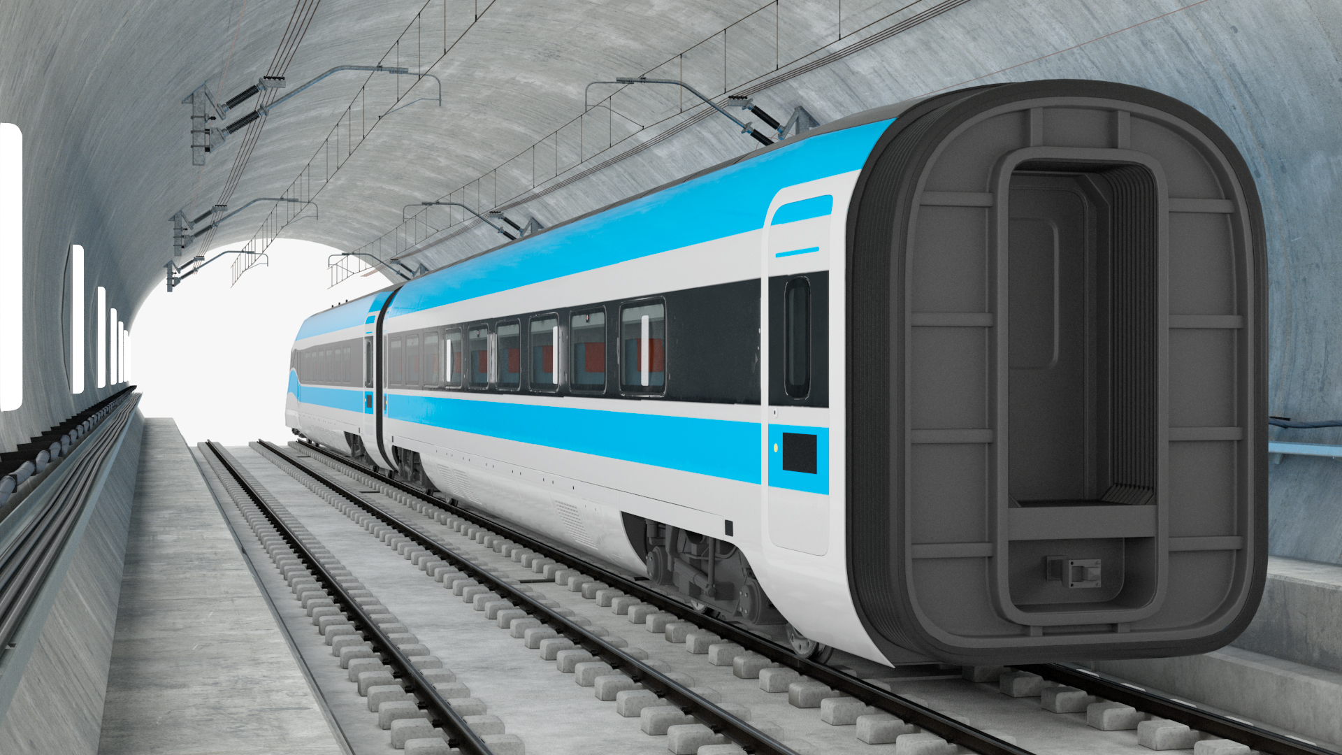 3D Railway Tunnel Section with Train model