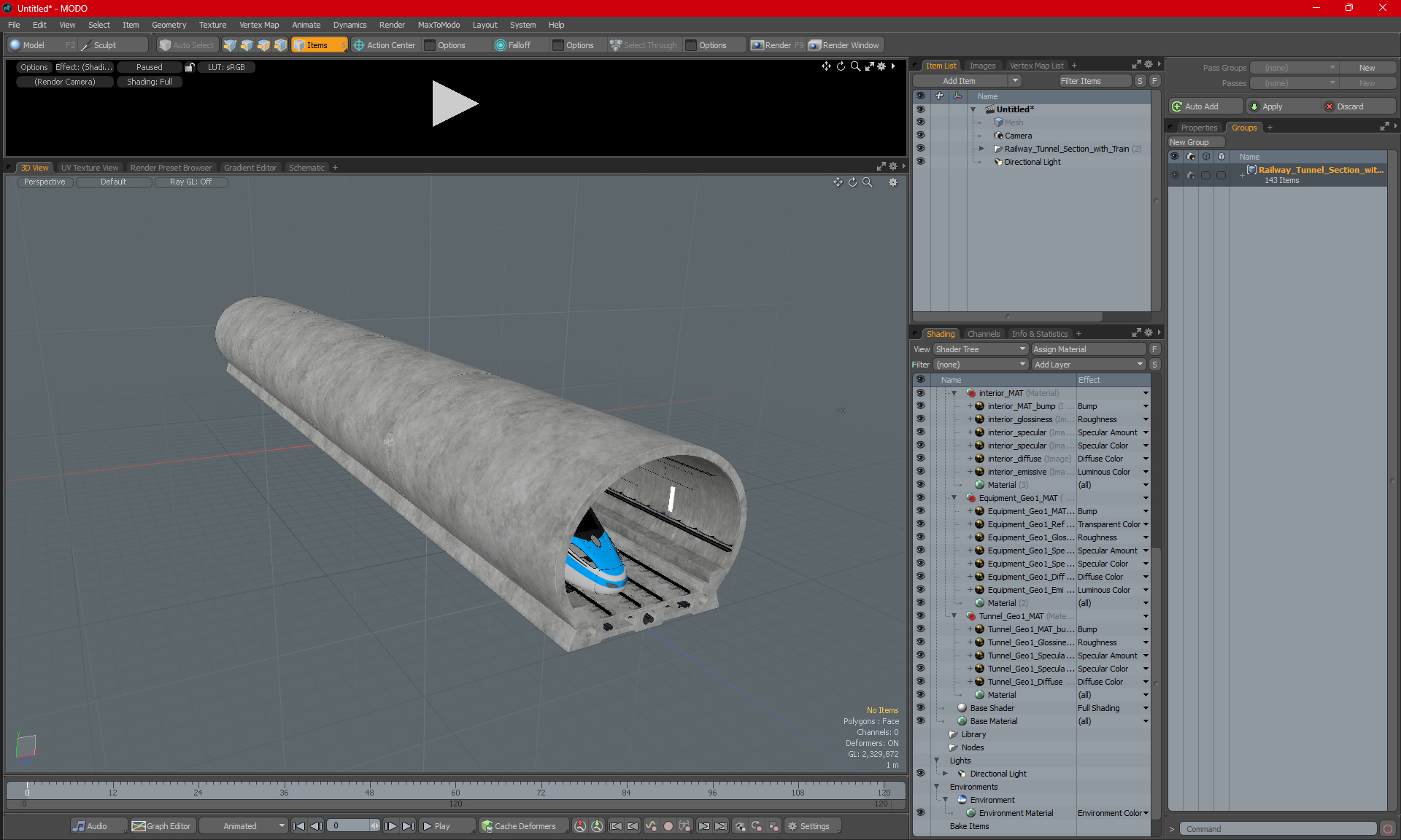 3D Railway Tunnel Section with Train model