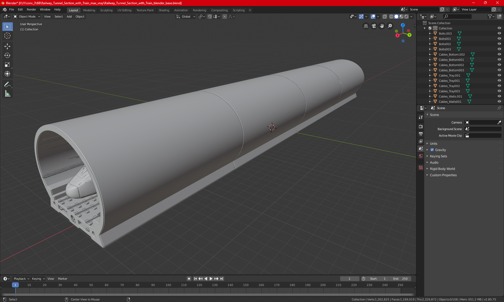 3D Railway Tunnel Section with Train model