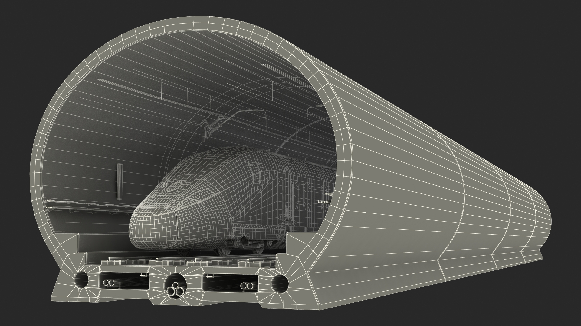 3D Railway Tunnel Section with Train model