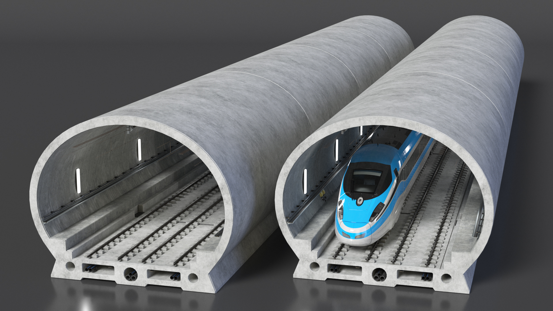 3D Railway Tunnel Section with Train model