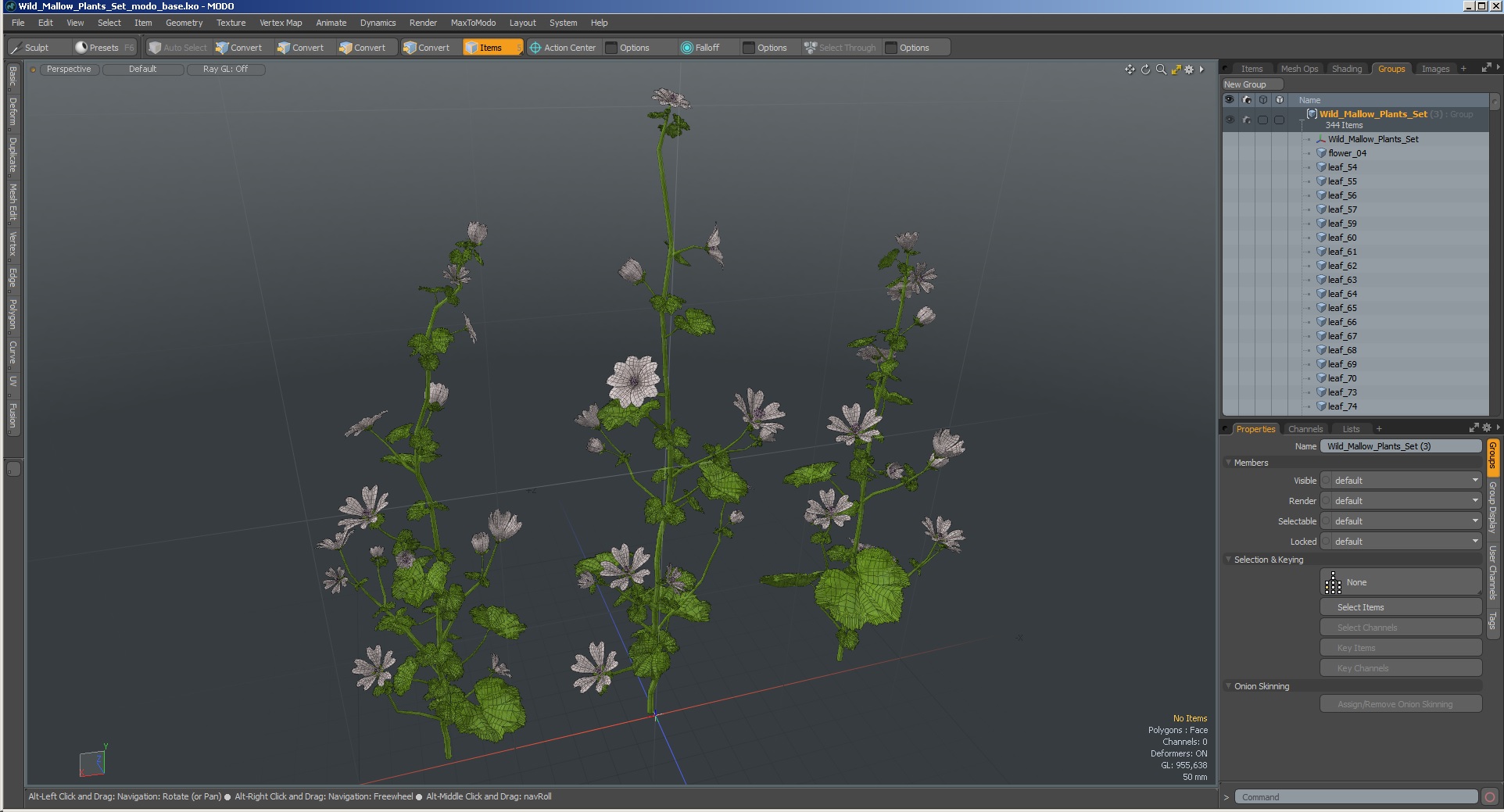 Wild Mallow Plants Set 3D