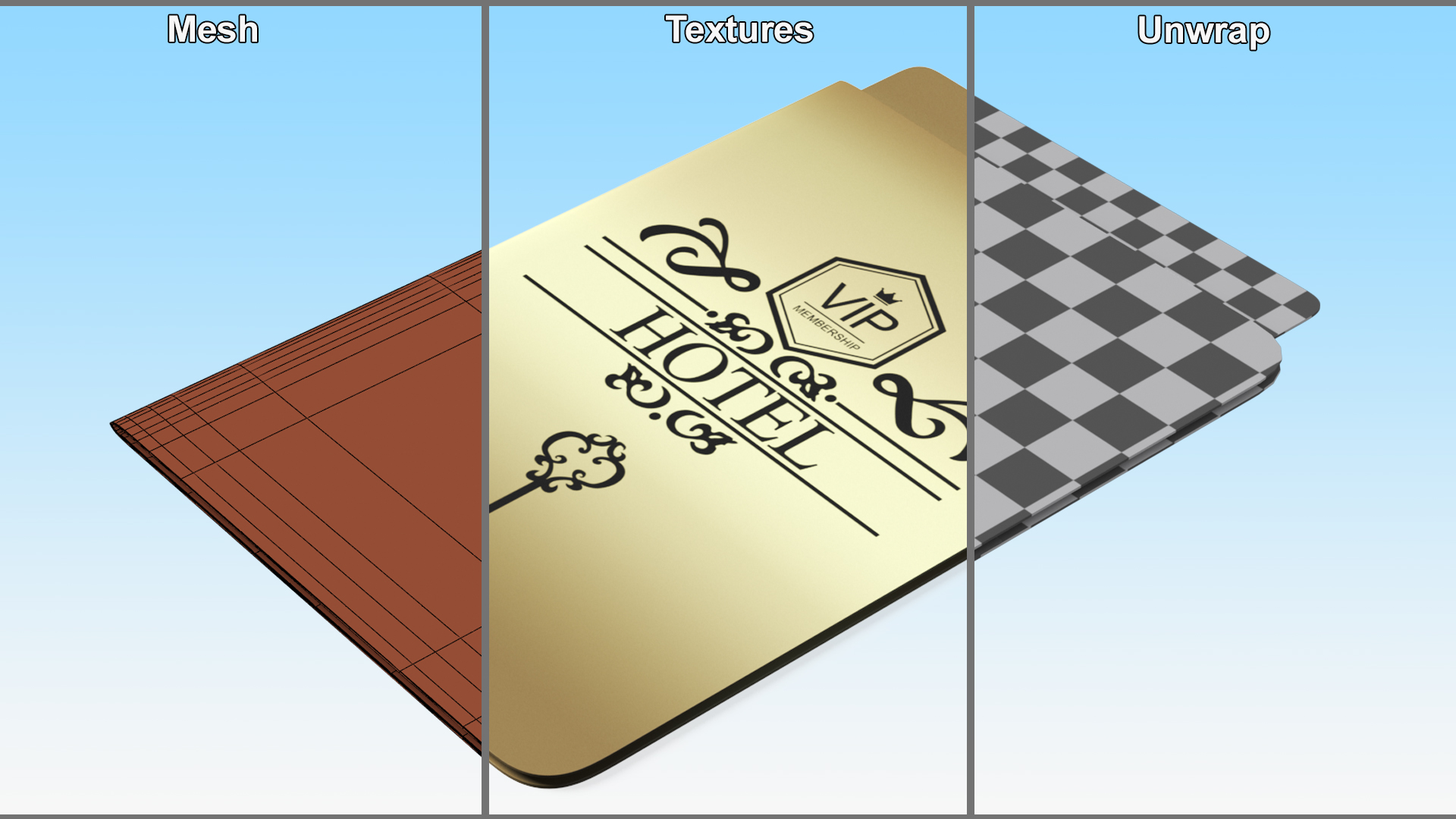Guest Room Hotel Keycard Gold 3D model