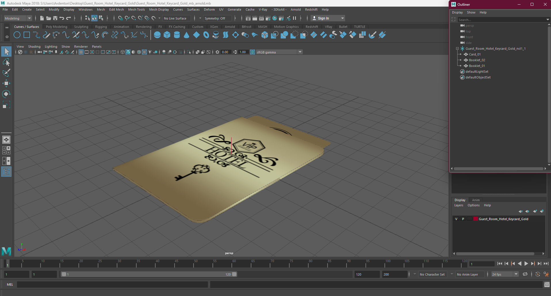 Guest Room Hotel Keycard Gold 3D model