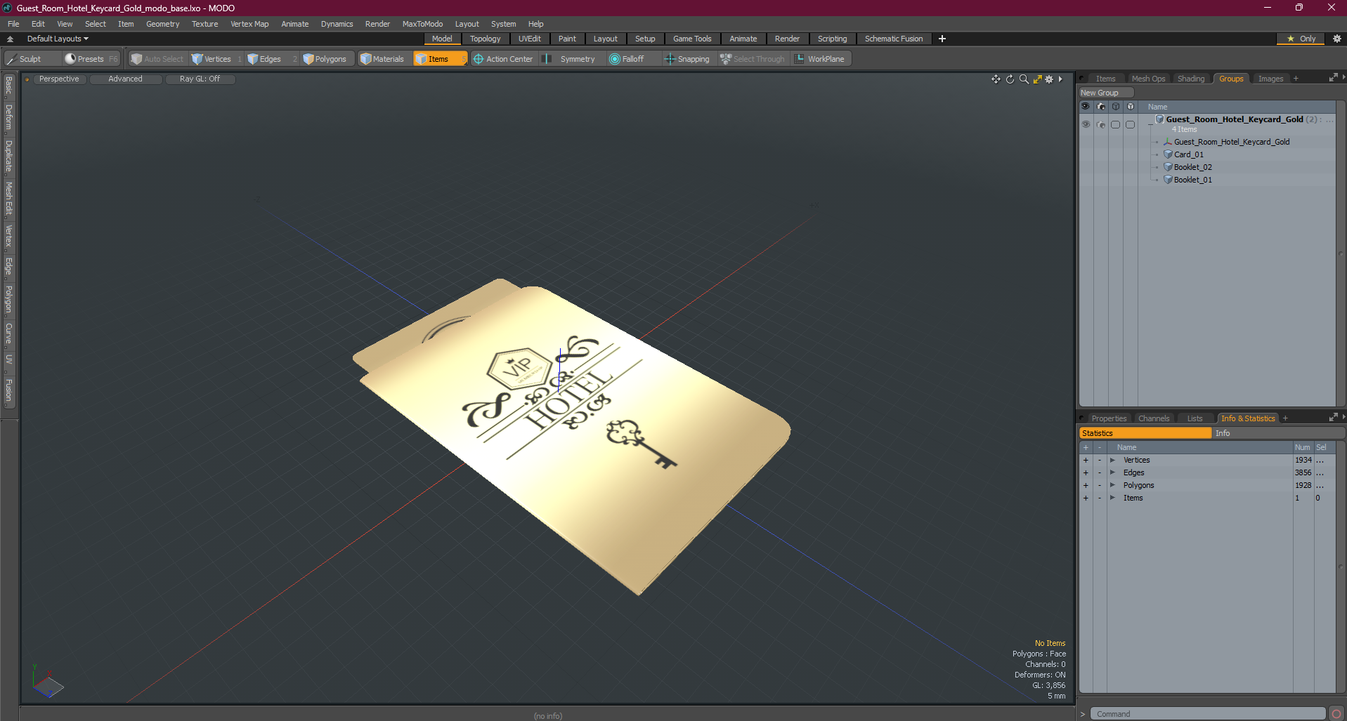 Guest Room Hotel Keycard Gold 3D model