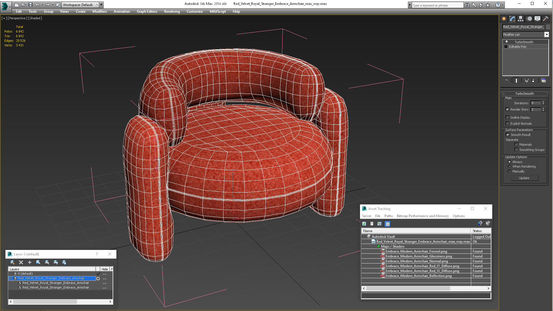 Red Velvet Royal Stranger Embrace Armchair 3D