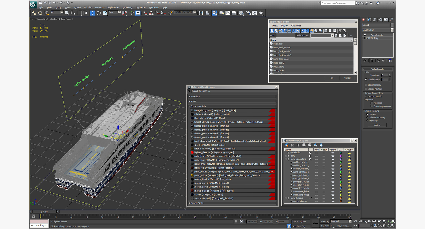 3D Damen Fast RoPax Ferry 4512 Kriola Rigged