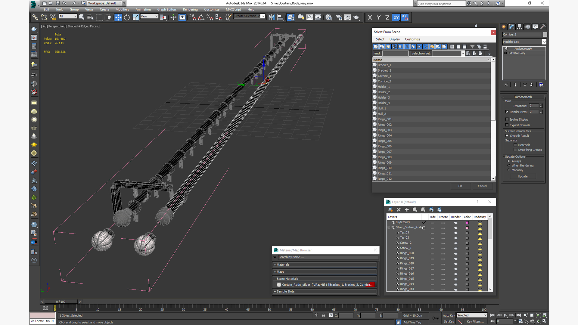 Silver Curtain Rods 3D model