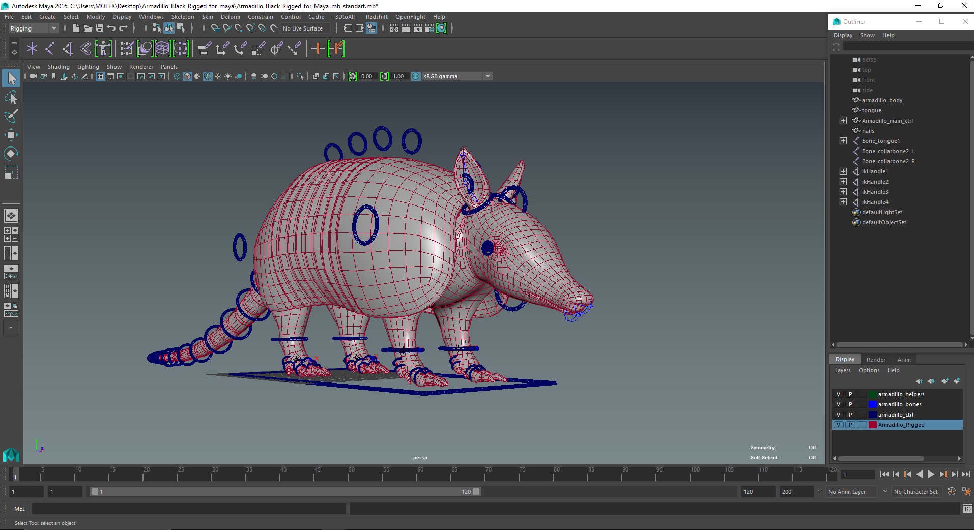3D Armadillo Black Rigged for Maya