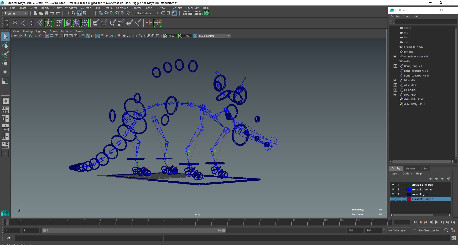 3D Armadillo Black Rigged for Maya