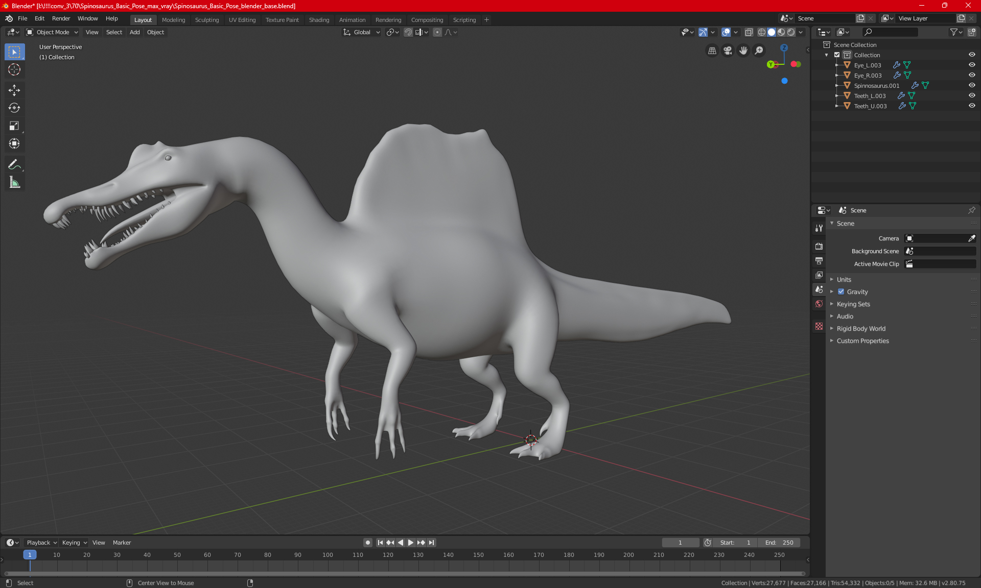 3D Spinosaurus Aegyptiacus Yellow Basic Pose