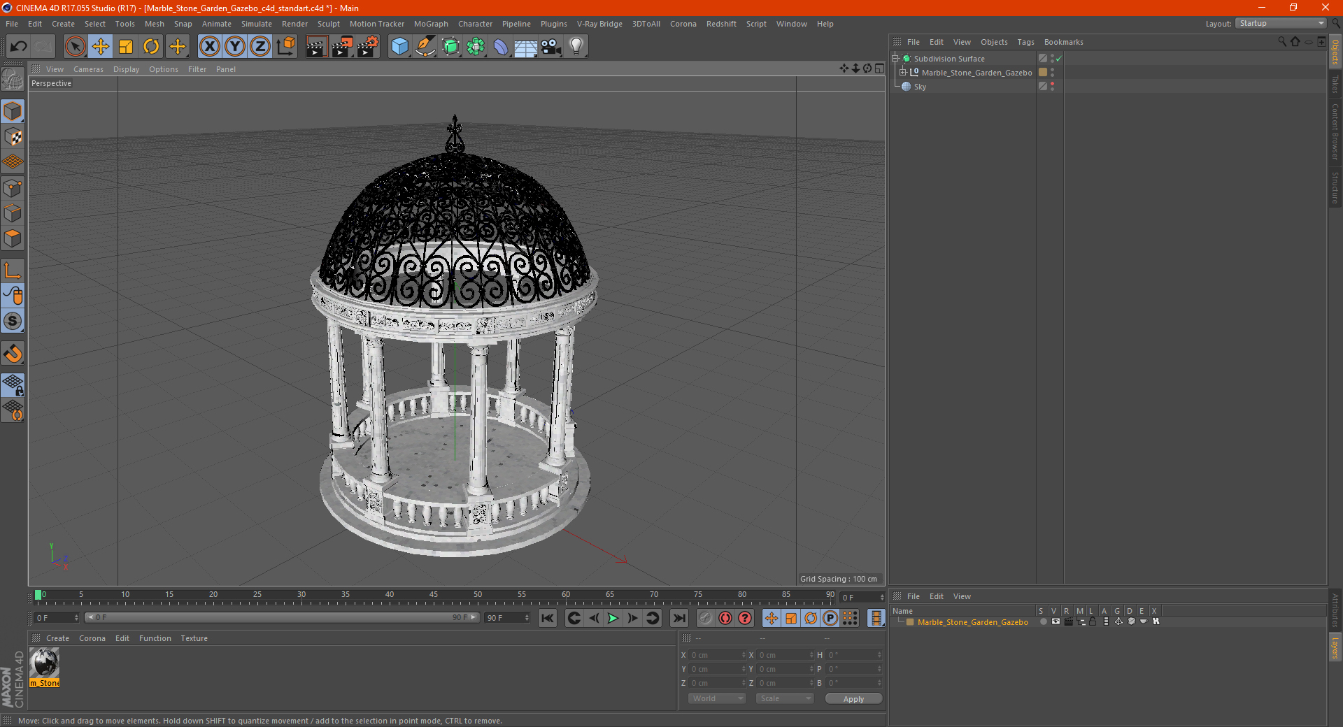 3D Marble Stone Garden Gazebo