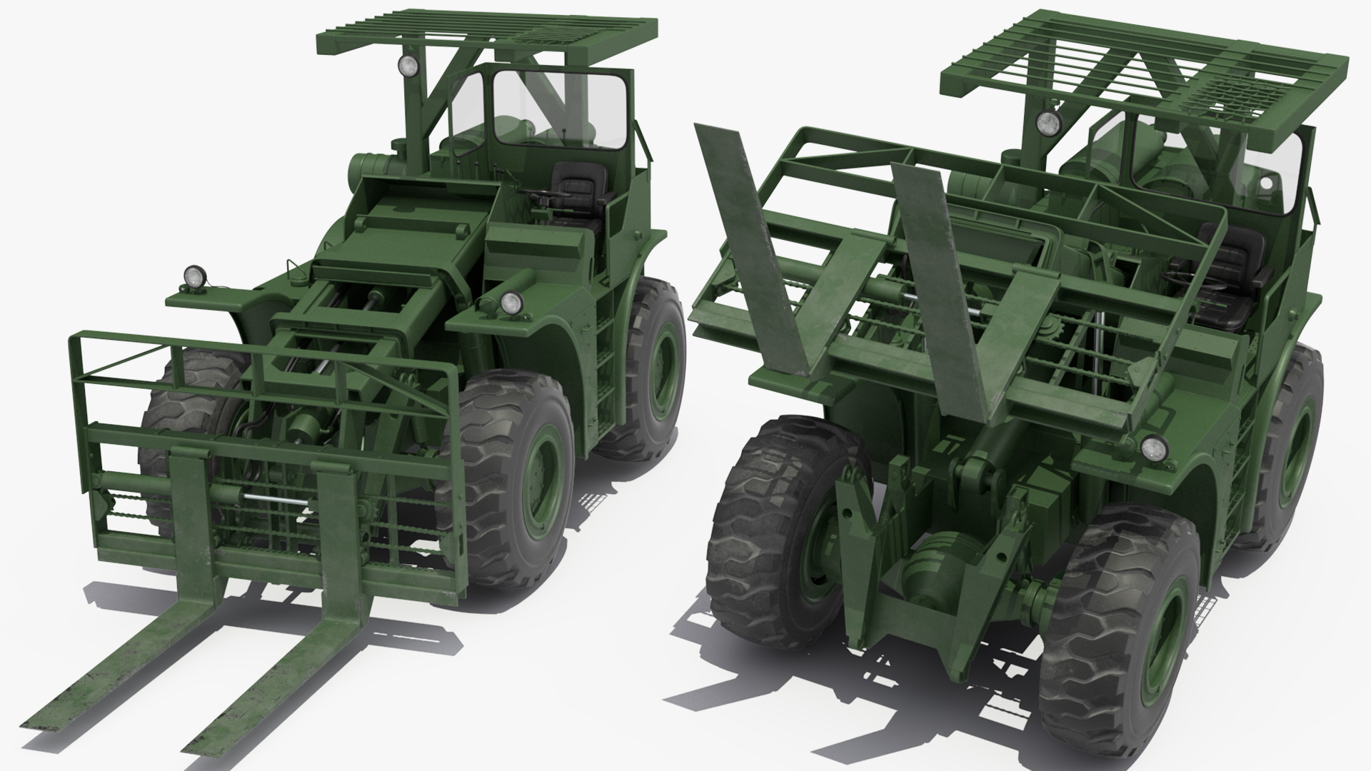 Pettibone Rough Terrain Military Forklift Green Rigged 3D model