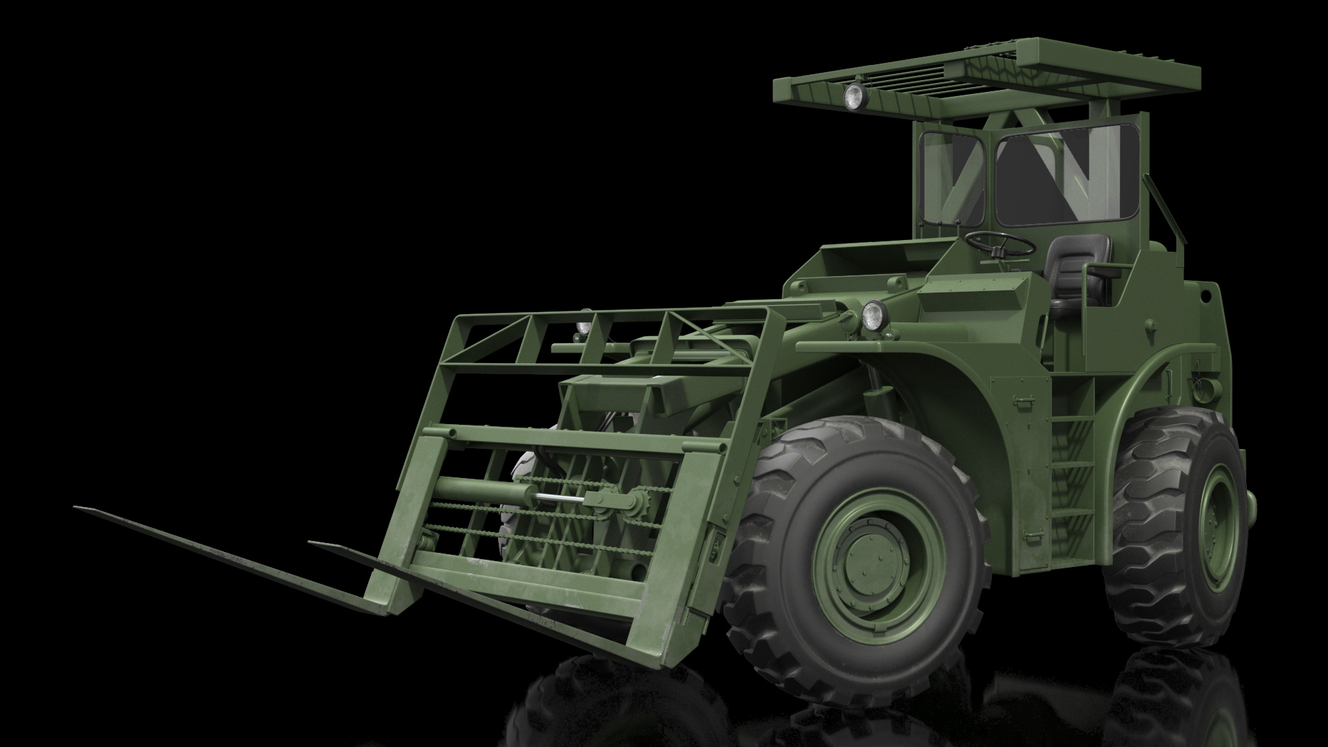 Pettibone Rough Terrain Military Forklift Green Rigged 3D model