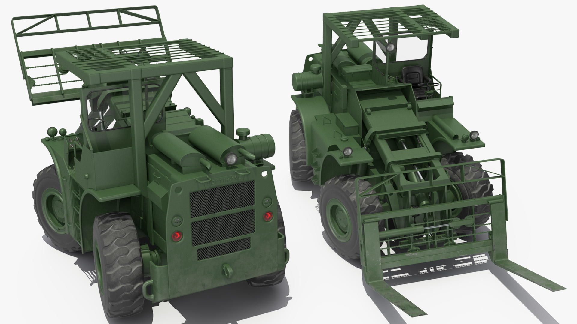 Pettibone Rough Terrain Military Forklift Green Rigged 3D model
