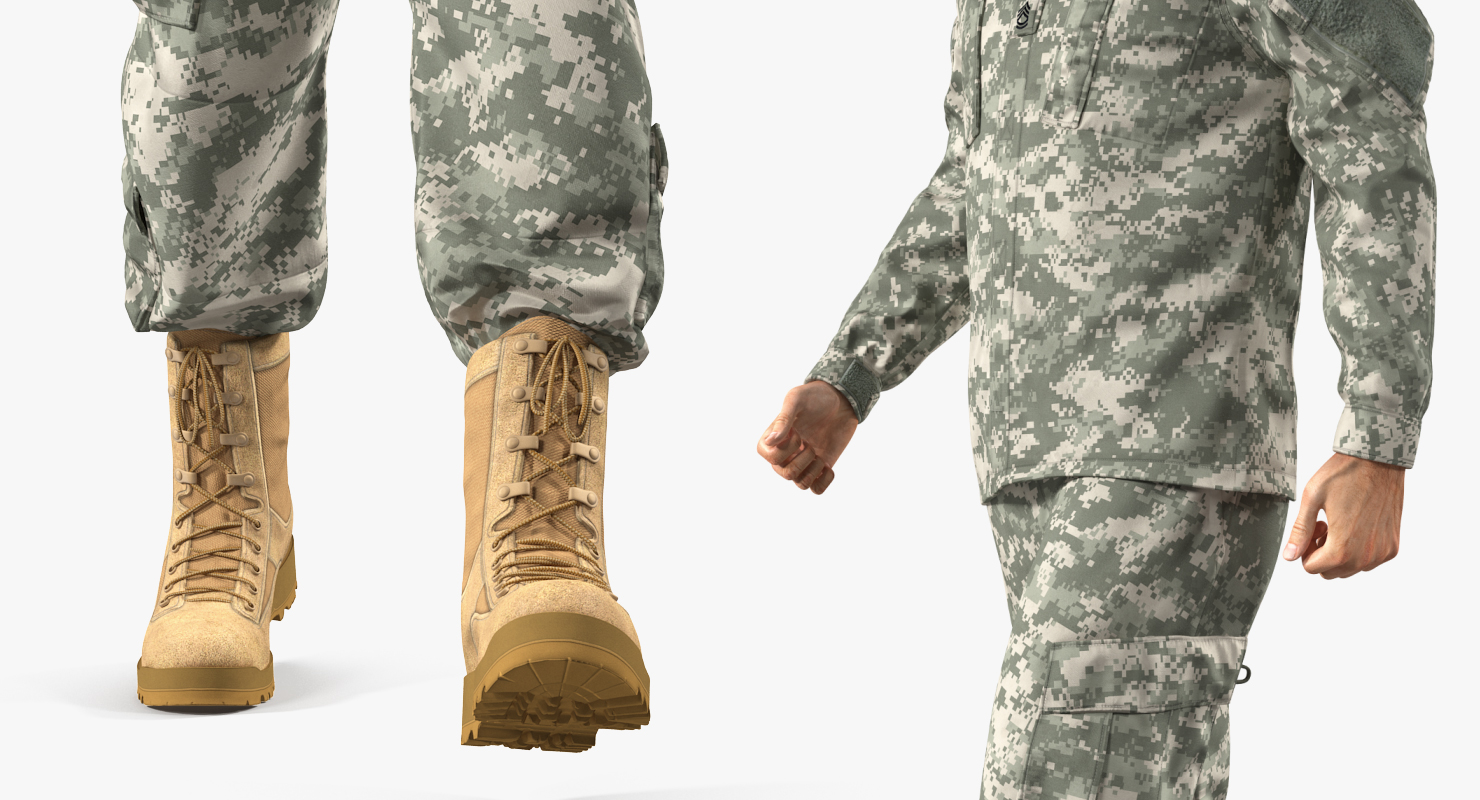 3D US Soldier ACU Walking Pose Fur