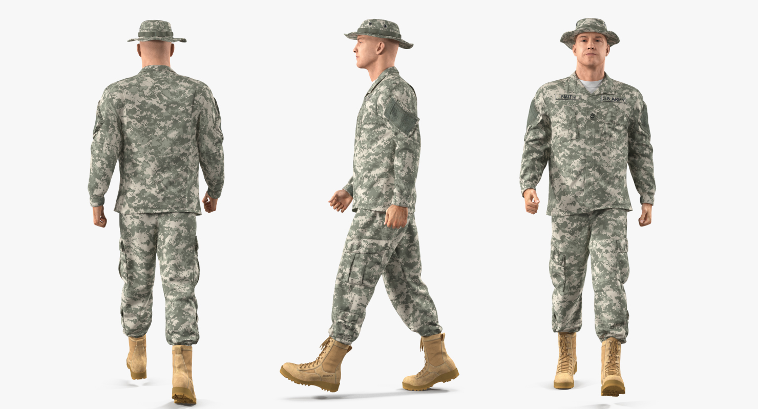 3D US Soldier ACU Walking Pose Fur