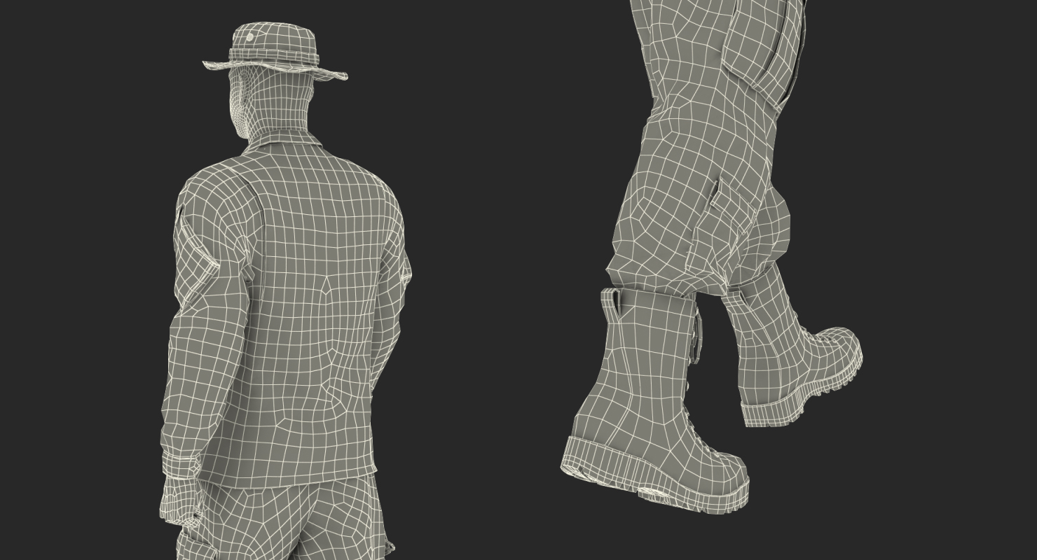 3D US Soldier ACU Walking Pose Fur