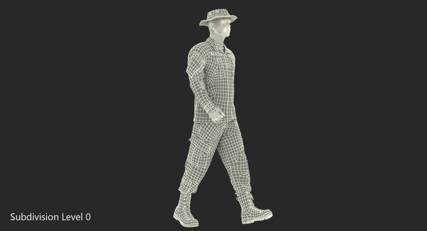 3D US Soldier ACU Walking Pose Fur