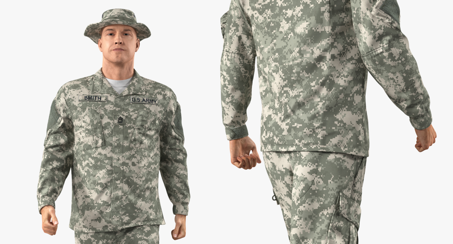 3D US Soldier ACU Walking Pose Fur