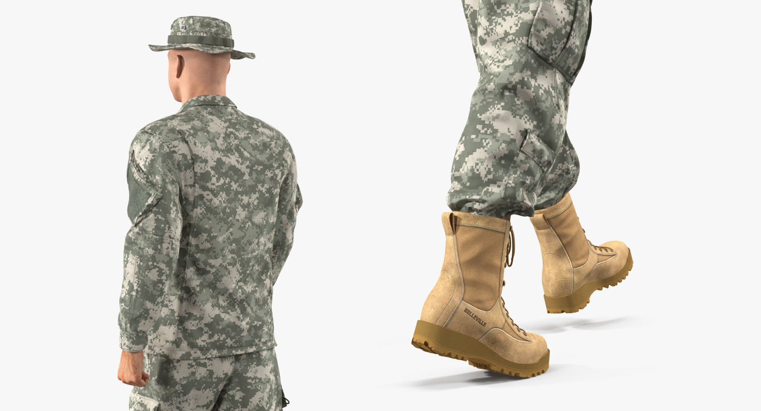 3D US Soldier ACU Walking Pose Fur
