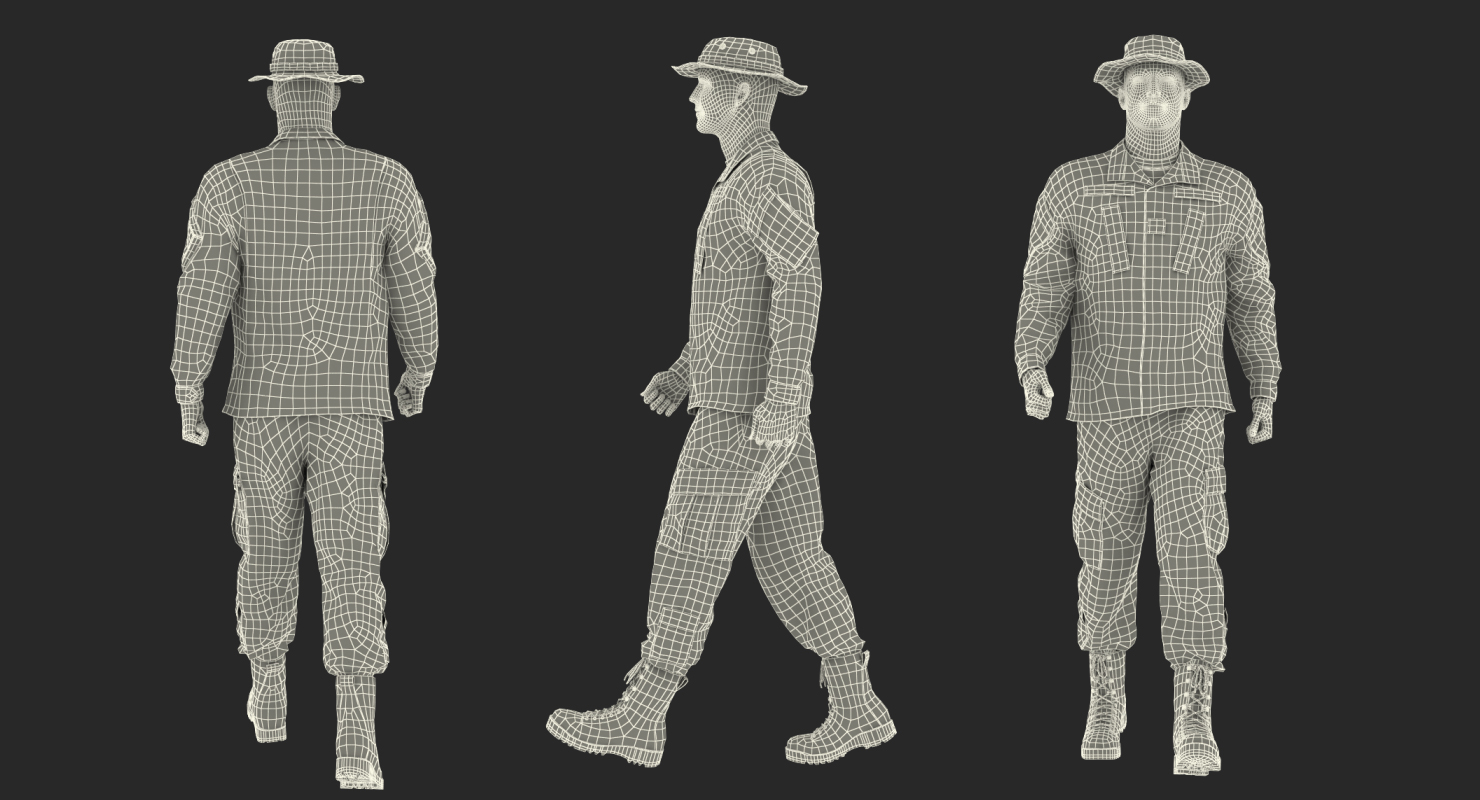 3D US Soldier ACU Walking Pose Fur