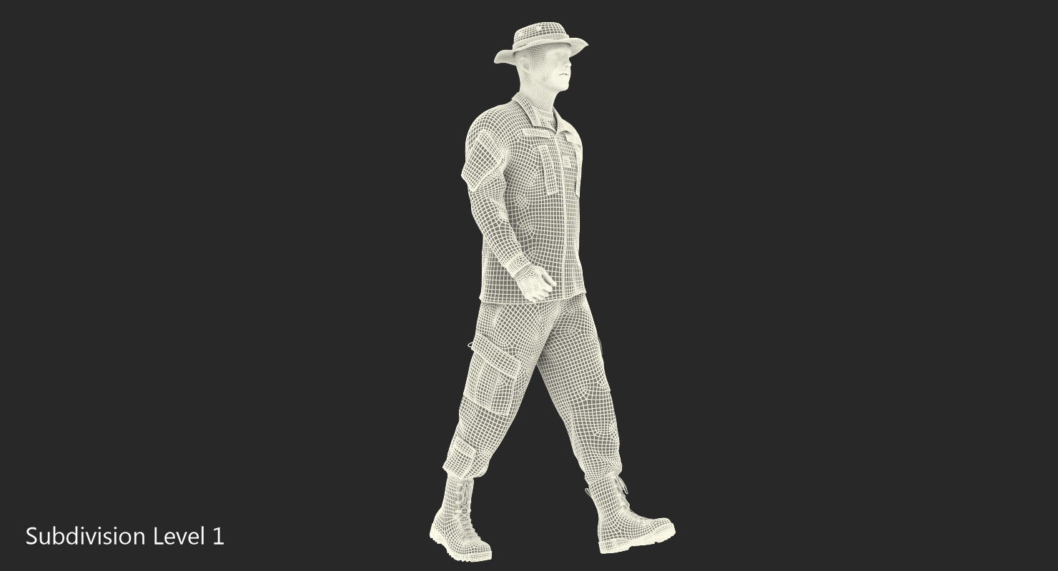 3D US Soldier ACU Walking Pose Fur