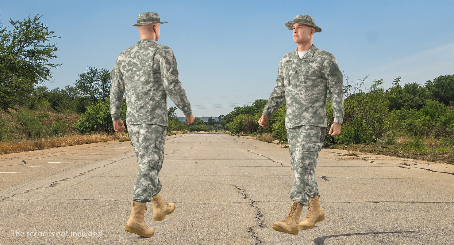 3D US Soldier ACU Walking Pose Fur