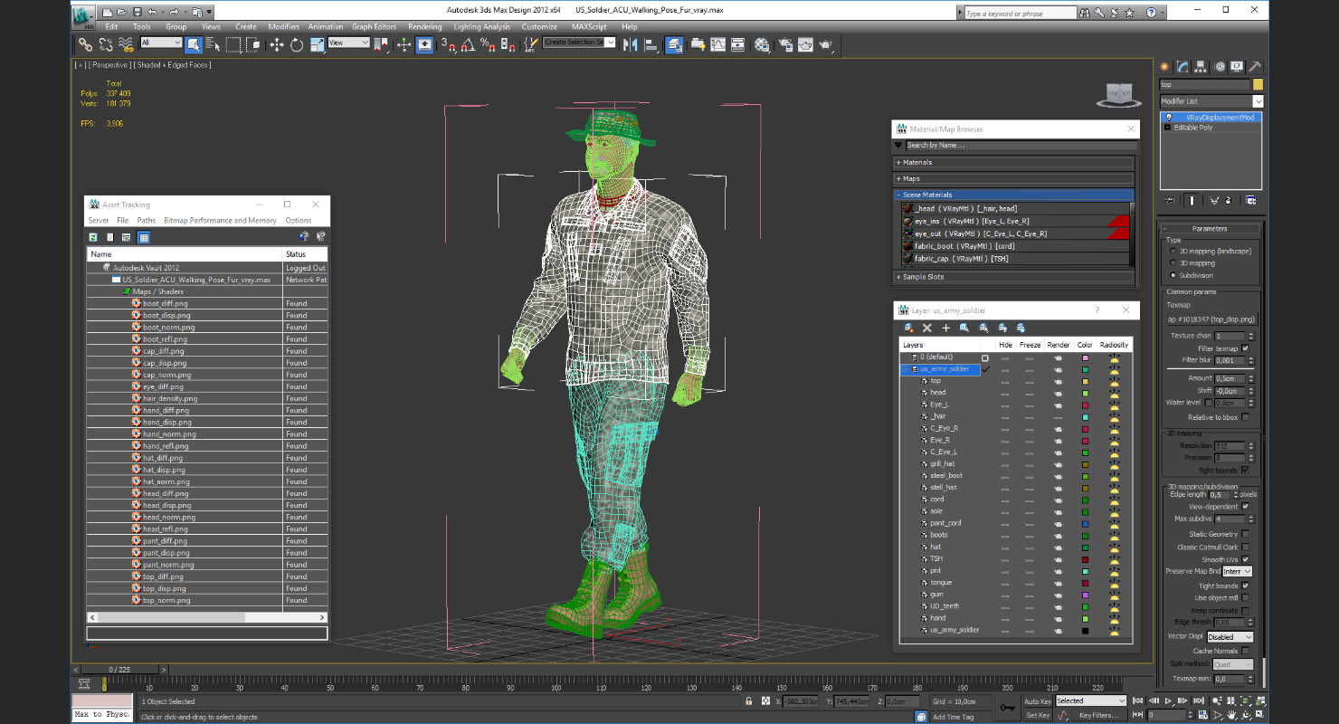 3D US Soldier ACU Walking Pose Fur
