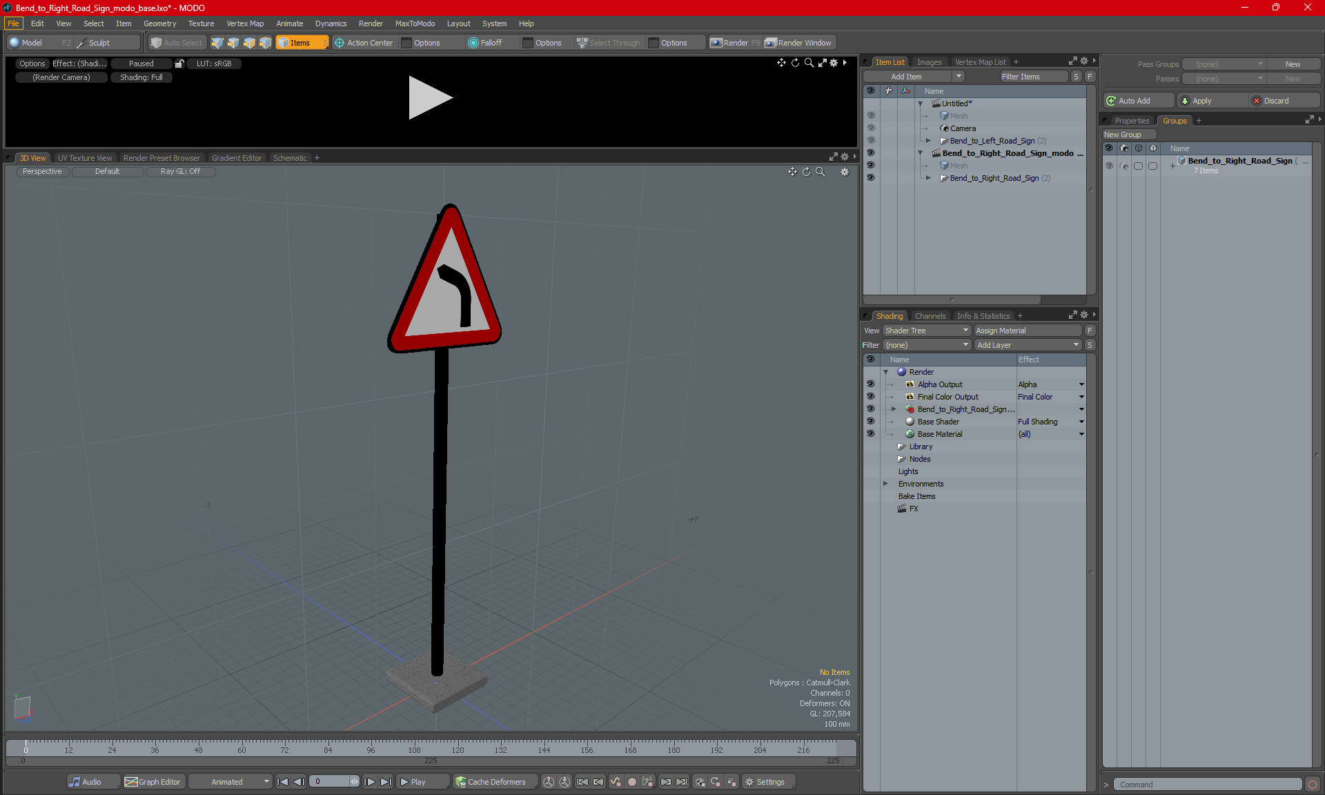 3D Bend to Right Road Sign model
